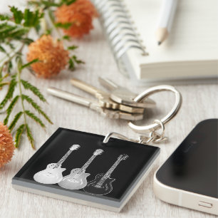 Llavero Patrón de guitarra en blanco y negro personalizado