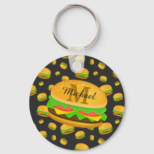 Llavero Patrón de hamburguesa divertido y genial Monograma