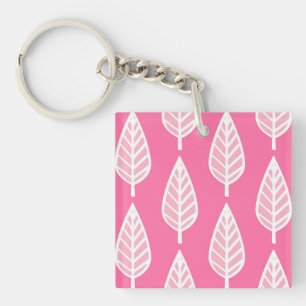 Llavero Patrón de hoja de haya - rosa fluorescente y blanc