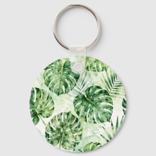 Llavero Patrón de hojas de palma Monstera tropical acuarel