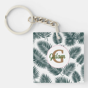 Llavero Patrón de hojas de palma nombre personalizado e in