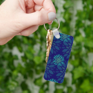 Llavero Patrón de hojas florales azul y verde moderno de l