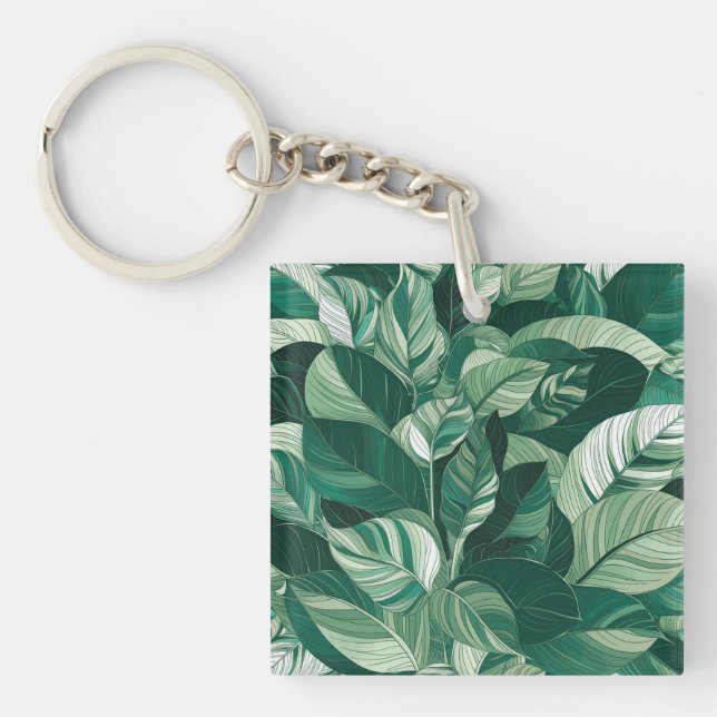 Llavero Patrón de hojas verdes modernas (Frente)