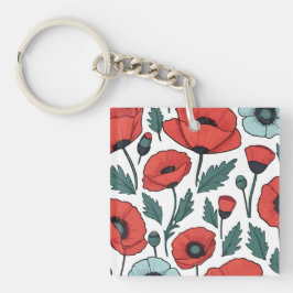 Llavero Patrón de Ilustracion de las flores de adormidera 