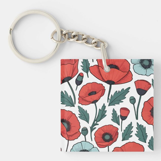 Llavero Patrón de Ilustracion de las flores de adormidera  (Frente)