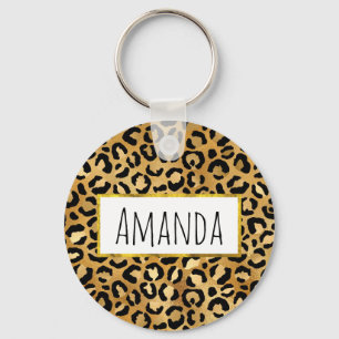 Llavero Patrón de impresión Leopardo en oro y negro