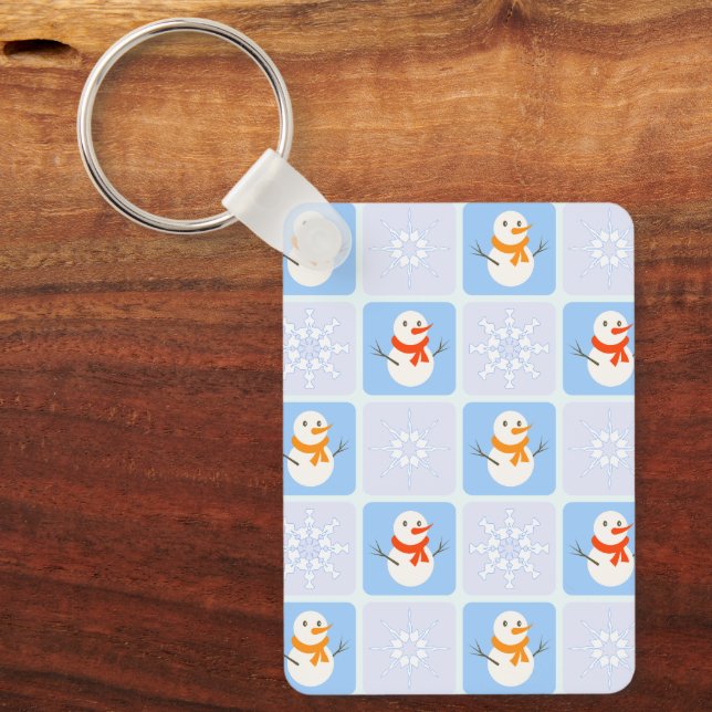 Llavero Patrón de invierno de snowman y copos de nieve (Anverso)