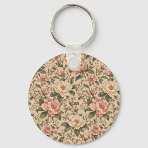 Llavero Patrón de jardín de peonía y rosa romántica vintag