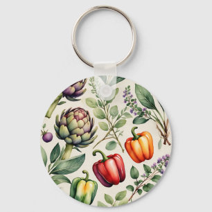 Llavero Patrón de jardín de verduras acuarela