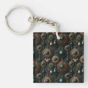 Llavero Patrón de joyería de lujo vintage de esmeralda y p