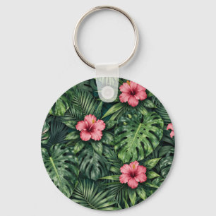 Llavero Patrón de jungla de Monstera Hibisco Tropical