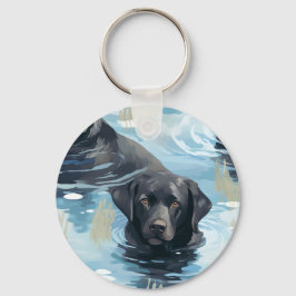 Llavero Patrón de Labrador Negro Nadando