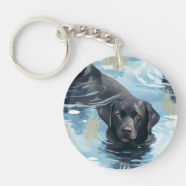Llavero Patrón de Labrador Negro Nadando