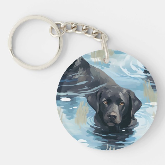 Llavero Patrón de Labrador Negro Nadando (Frente)