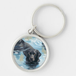 Llavero Patrón de Labrador Negro Nadando