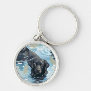 Llavero Patrón de Labrador Negro Nadando