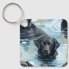 Llavero Patrón de Labrador Negro Nadando