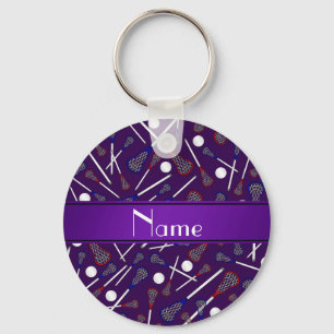 Llavero Patrón de lacrosse púrpura de nombre personalizado