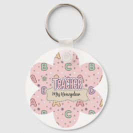 Llavero Patrón de letras escolares de maestra rosa