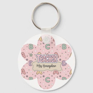 Llavero Patrón de letras escolares de maestra rosa 