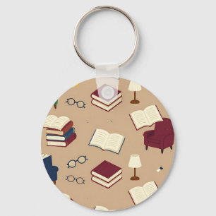 Llavero Patrón de libros de rincón de lectura acogedor