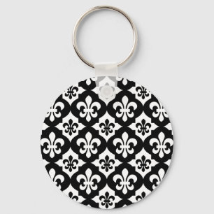 Llavero Patrón De Lis De Flor Blanca Negra