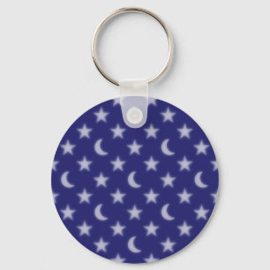 Llavero Patrón de lunas y estrellas azules