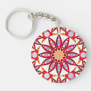 Llavero Patrón de Mandala, coral, melocotón, blanco y gris