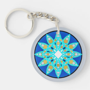 Llavero Patrón de Mandala en cobalto, gris y turquesa