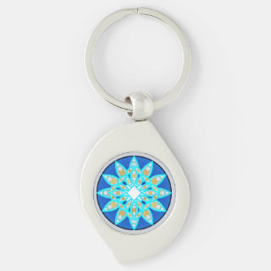 Llavero patrón de mandala en cobalto, gris y turquesa