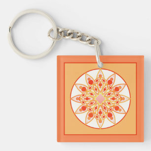Llavero Patrón de mandala en coral, naranja y dorado