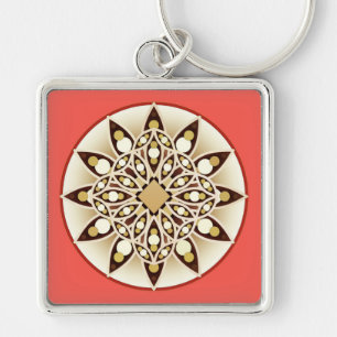Llavero Patrón de Mandala en rosa coral, chocolate y tosta