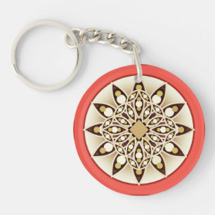 Llavero Patrón de Mandala en rosa coral, chocolate y tosta