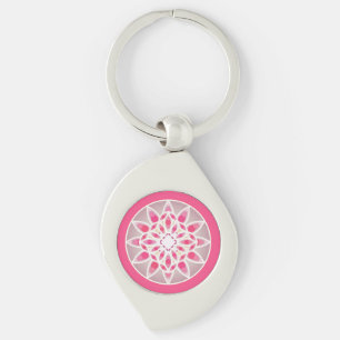 Llavero Patrón de mandala en rosa fucsia, blanco y gris