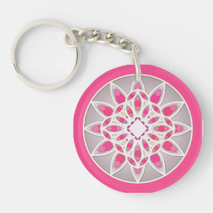 Llavero Patrón de mandala en rosa fucsia, blanco y gris