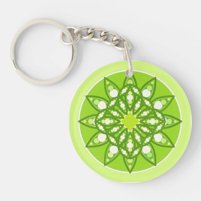 Llavero Patrón de mandala en tonos de verde lima (Frente)