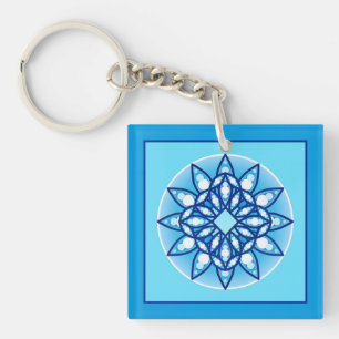 Llavero Patrón de Mandala en turquesa, cobalto y blanco