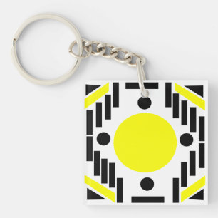 Llavero Patrón de mandala geométrico moderno amarillo negr