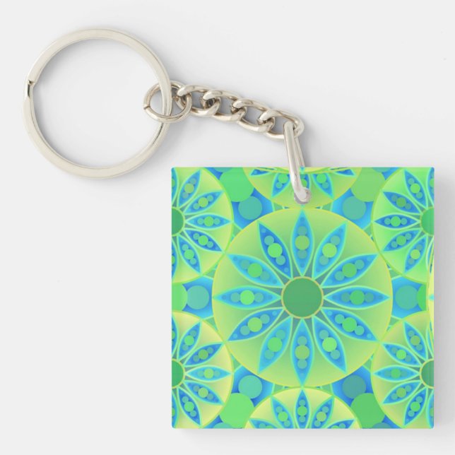 Llavero patrón de mandala, turquesa, azul, verde lima (Frente)