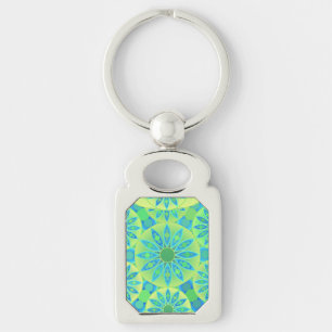 Llavero patrón de mandala, turquesa, azul, verde lima