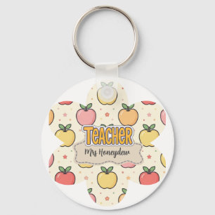 Llavero Patrón de manzana de escuela de maestro amarillo