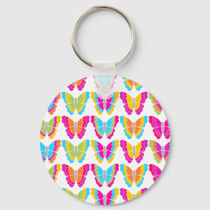 Llavero Patrón de mariposa arco iris crudo