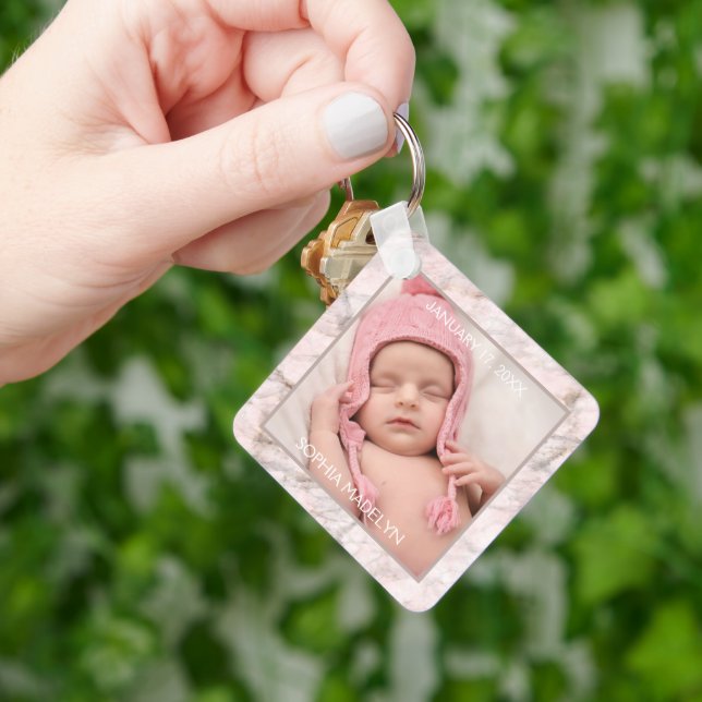 Llavero Patrón de mármol rosa con foto personalizada (Mano)