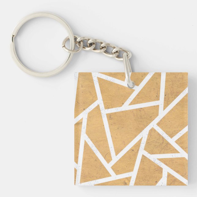 Llavero Patrón de mosaico amarillo y blanco (Frente)