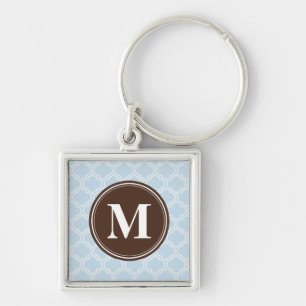 Llavero Patrón de mosaico azul de bebé marrón monogramado