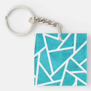 Llavero Patrón de mosaico azul-verde y blanco