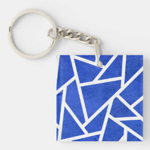 Llavero Patrón de mosaico azul y blanco real