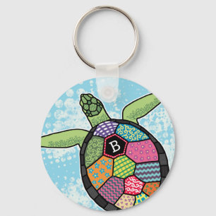 Llavero Patrón de mosaico colorido Monograma Tortuga mari