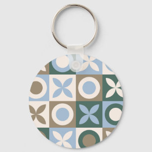 Llavero Patrón de mosaico de baldosas geométricas azules y