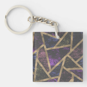 Llavero Patrón de mosaico morado y dorado
